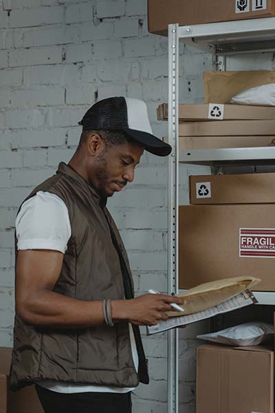 ReReady employee preparing laptop box for shipment